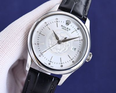 Rolex Geneve Cellini 8215 Movement 40mm White Face Leather Band 48h Watch
